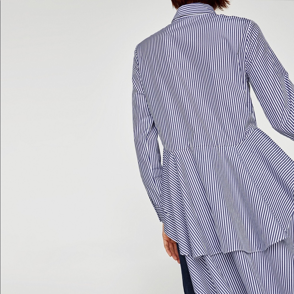 NWT Zara Striped Ruffle Button Up